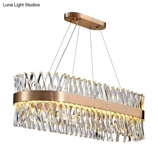 Geometric Chandelier With K9 Strip Crystal Led Suspension Lighting In Rose Gold Simplicity At Its