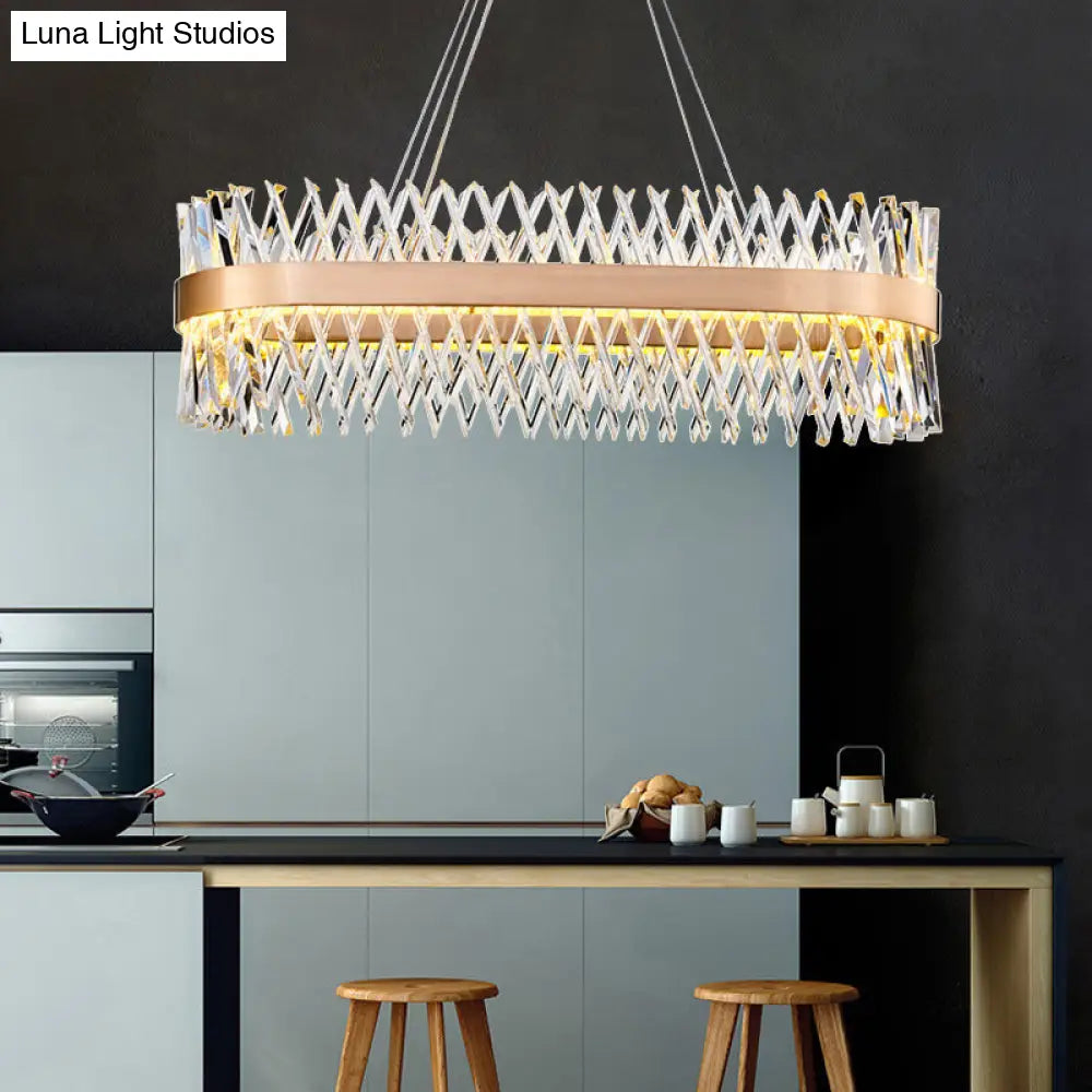 Geometric Chandelier With K9 Strip Crystal Led Suspension Lighting In Rose Gold Simplicity At Its