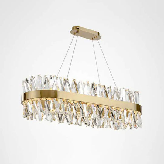 Geometric Chandelier With K9 Strip Crystal Led Suspension Lighting In Rose Gold Simplicity At Its