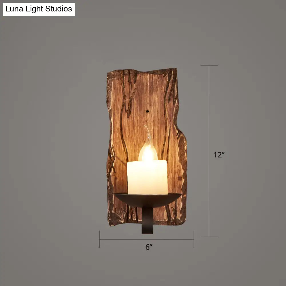 Geometric Country Style Wooden Wall Sconce - Brown Light Fixture For Corridor