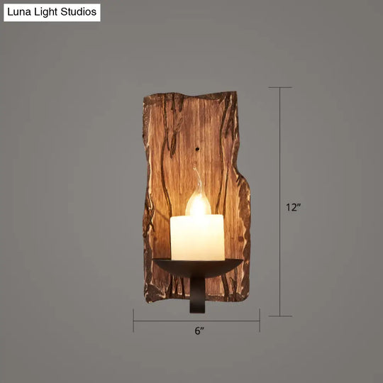 Geometric Country Style Wooden Wall Sconce - Brown Light Fixture For Corridor