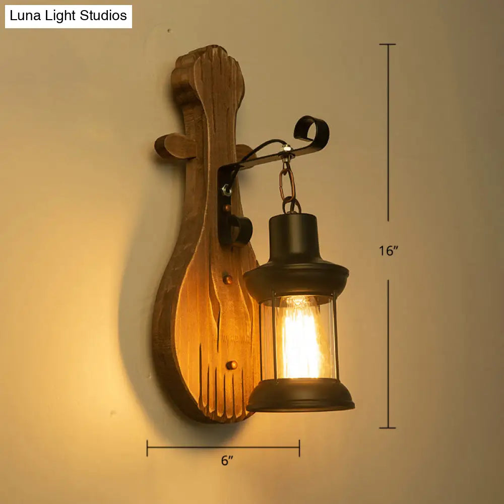 Geometric Country Style Wooden Wall Sconce - Brown Light Fixture For Corridor