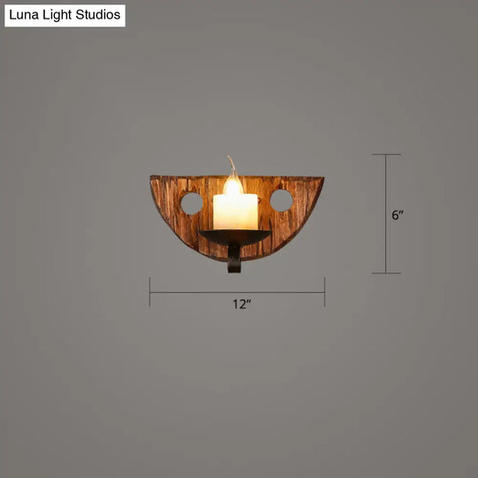 Geometric Country Style Wooden Wall Sconce - Brown Light Fixture For Corridor