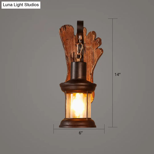 Geometric Country Style Wooden Wall Sconce - Brown Light Fixture For Corridor