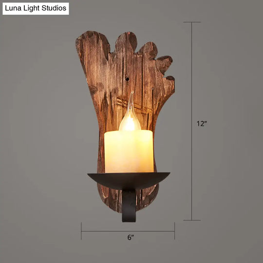 Geometric Country Style Wooden Wall Sconce - Brown Light Fixture For Corridor