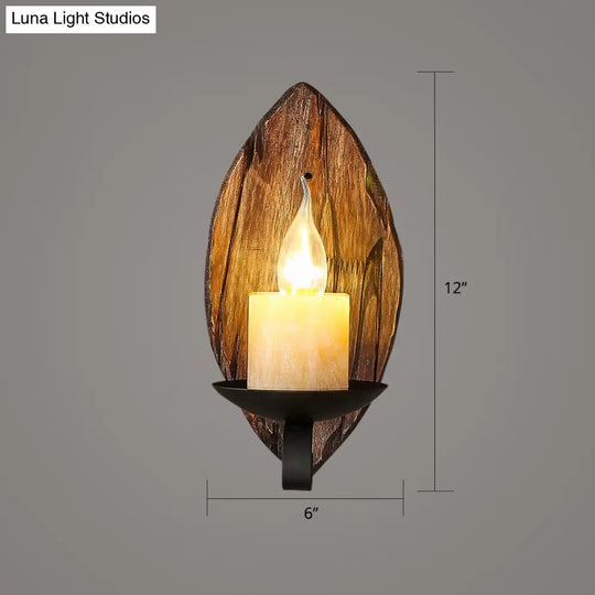 Geometric Country Style Wooden Wall Sconce - Brown Light Fixture For Corridor