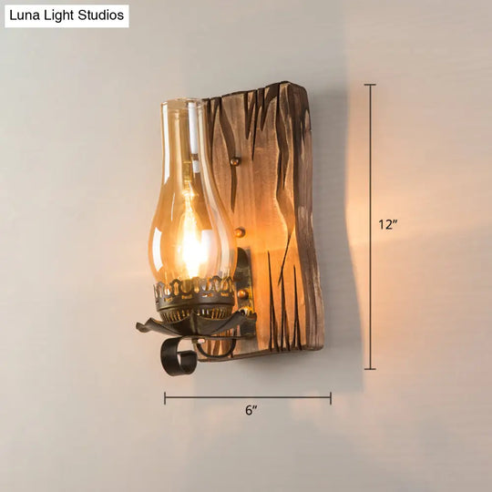 Geometric Country Style Wooden Wall Sconce - Brown Light Fixture For Corridor