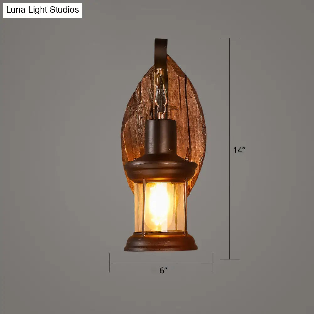 Geometric Country Style Wooden Wall Sconce - Brown Light Fixture For Corridor