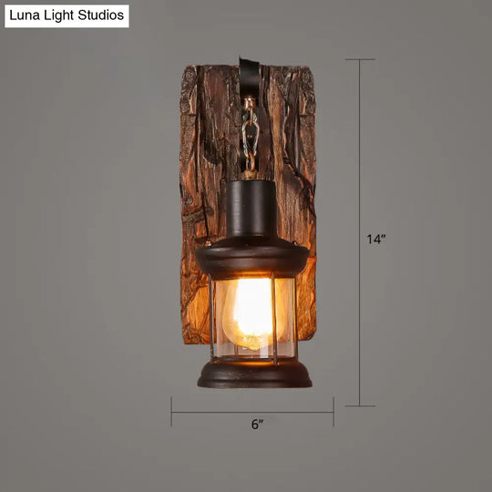 Geometric Country Style Wooden Wall Sconce - Brown Light Fixture For Corridor