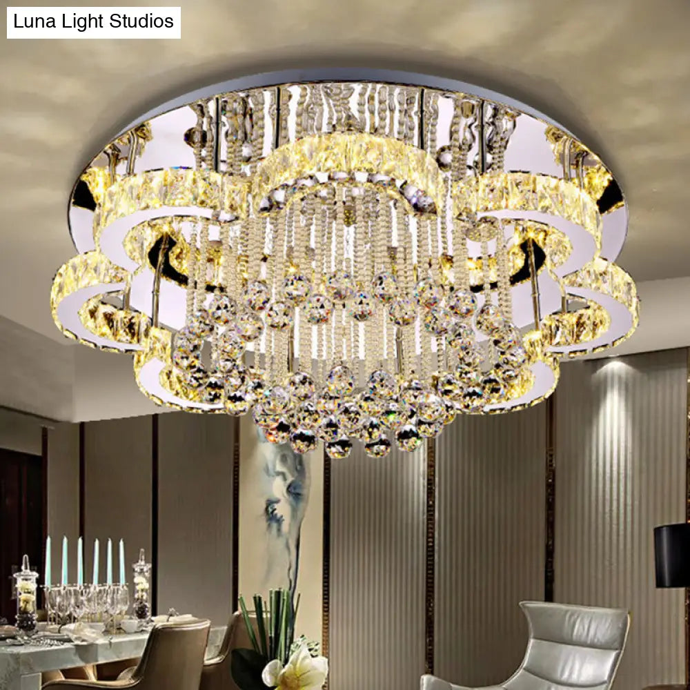 Geometric Crystal Flush Mount Light: Artistic Led Semi Ceiling Fixture With Stainless-Steel Accents