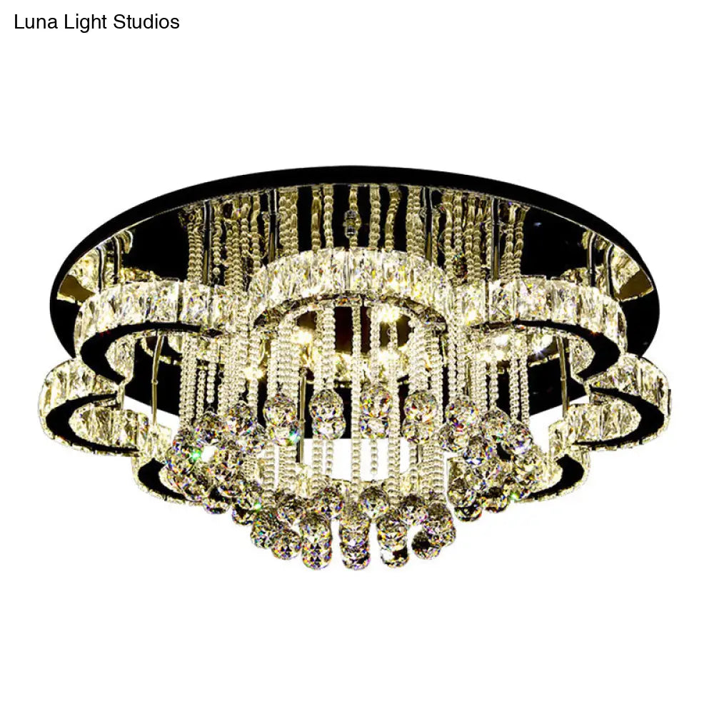 Geometric Crystal Flush Mount Light: Artistic Led Semi Ceiling Fixture With Stainless-Steel Accents