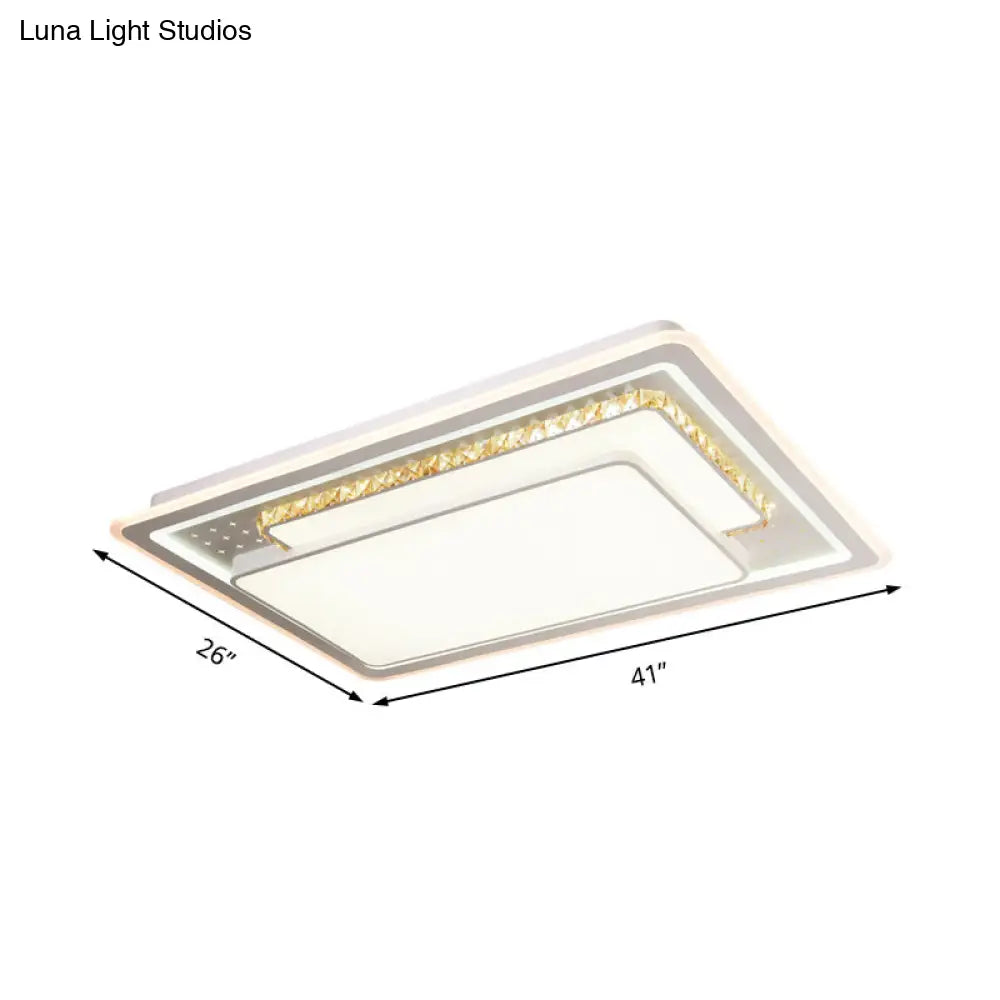 Geometric Crystal Led Ceiling Light For Living Room: Minimal Rectangle Flush Mount With Leaf Pattern