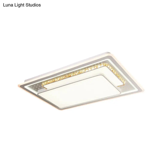 Geometric Crystal Led Ceiling Light For Living Room: Minimal Rectangle Flush Mount With Leaf Pattern