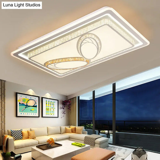 Geometric Crystal Led Ceiling Light For Living Room: Minimal Rectangle Flush Mount With Leaf Pattern