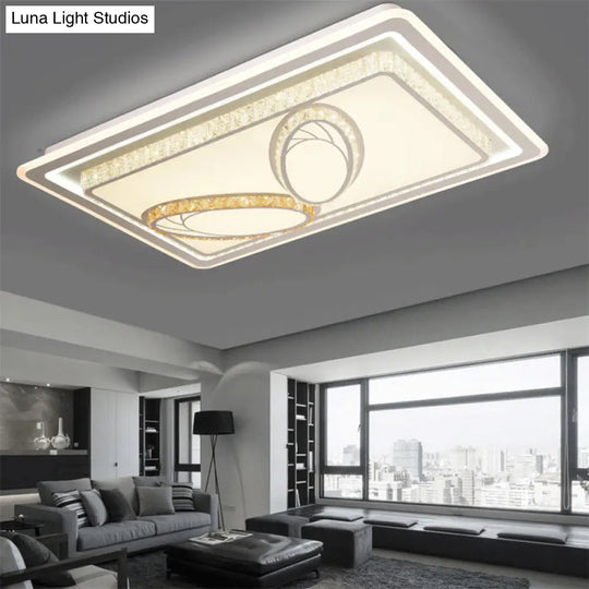 Geometric Crystal Led Ceiling Light For Living Room: Minimal Rectangle Flush Mount With Leaf