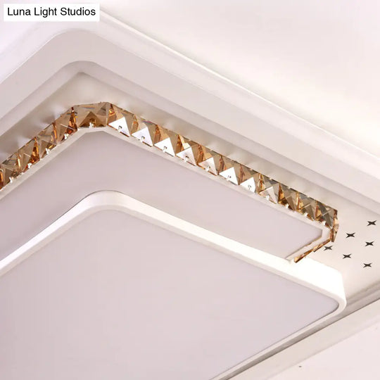 Geometric Crystal Led Ceiling Light For Living Room: Minimal Rectangle Flush Mount With Leaf Pattern