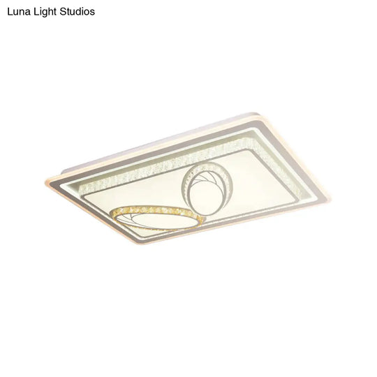 Geometric Crystal Led Ceiling Light For Living Room: Minimal Rectangle Flush Mount With Leaf Pattern