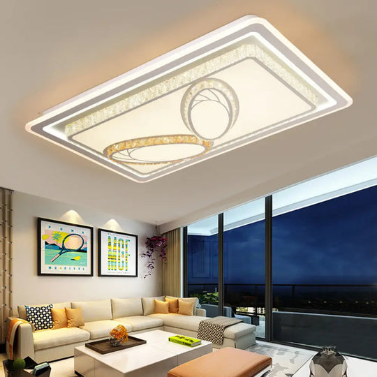 Geometric Crystal Led Ceiling Light For Living Room: Minimal Rectangle Flush Mount With Leaf