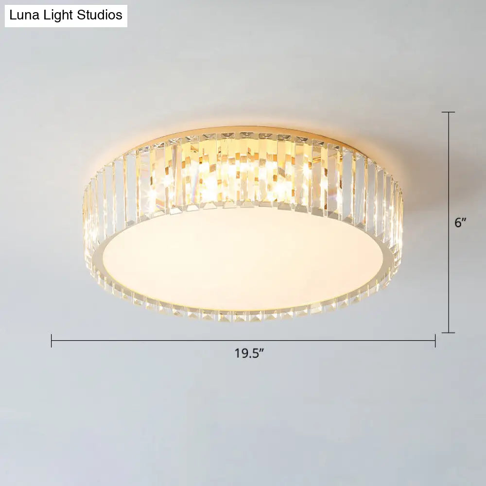 Geometric Crystal Led Flushmount Ceiling Light With Simple Champagne Style / 19.5 Round