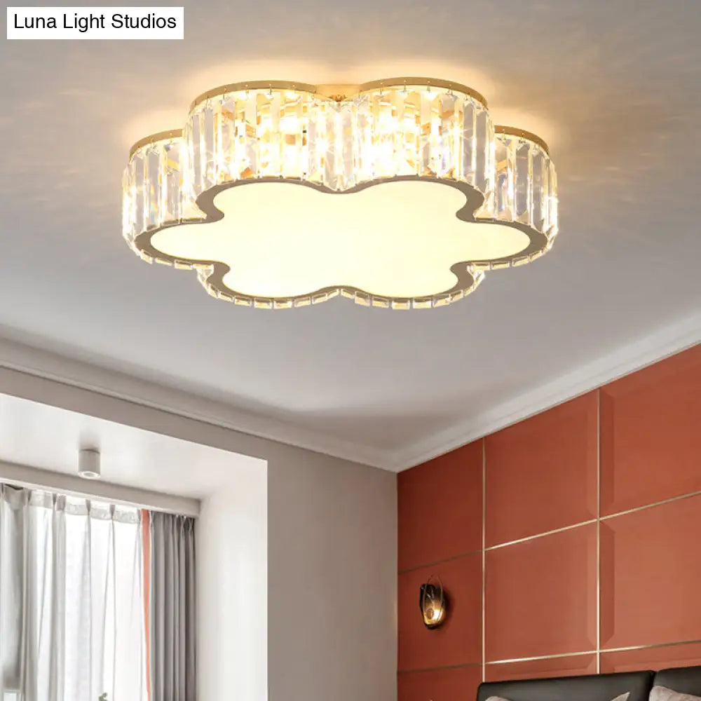 Geometric Crystal Led Flushmount Ceiling Light With Simple Champagne Style