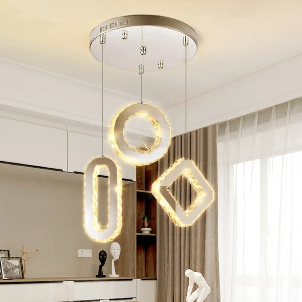 Geometric Crystal Led Pendant Light For Modern Dining Rooms In Stainless-Steel 3 / Round