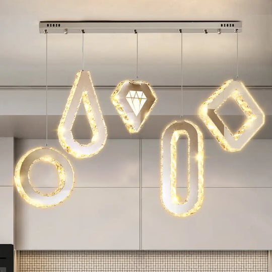 Geometric Crystal Led Pendant Light For Modern Dining Rooms In Stainless-Steel 5 / Linear