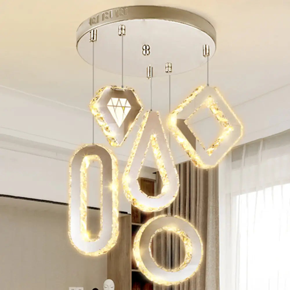 Geometric Crystal Led Pendant Light For Modern Dining Rooms In Stainless-Steel 5 / Round