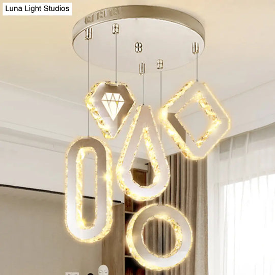 Modern Geometric Multi-Light Pendant With K9 Crystal And Led In Stainless-Steel For Dining Room 5 /