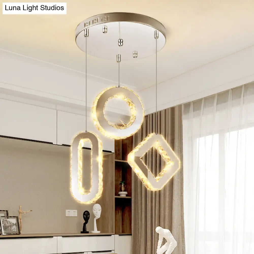 Modern Geometric Multi-Light Pendant With K9 Crystal And Led In Stainless-Steel For Dining Room 3 /