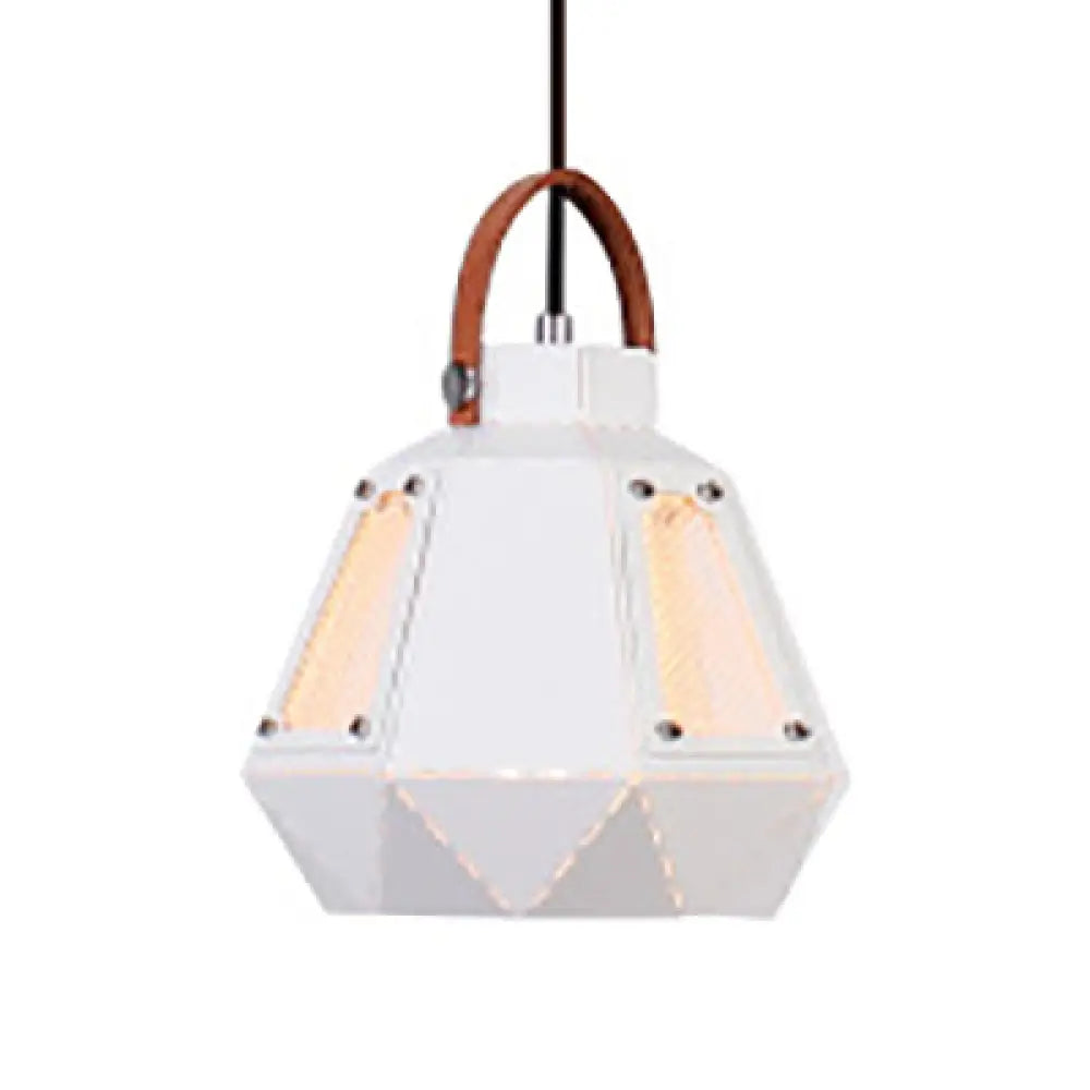 Geometric Dining Room Hanging Light - Industrial Loft Metal Pendant Lamp With Leather Strap 1 Head