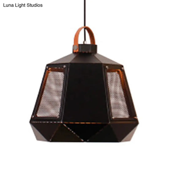 Geometric Hanging Light Industrial Loft Metal Pendant Lamp - 1 Head 8/10/14 Width White/Black