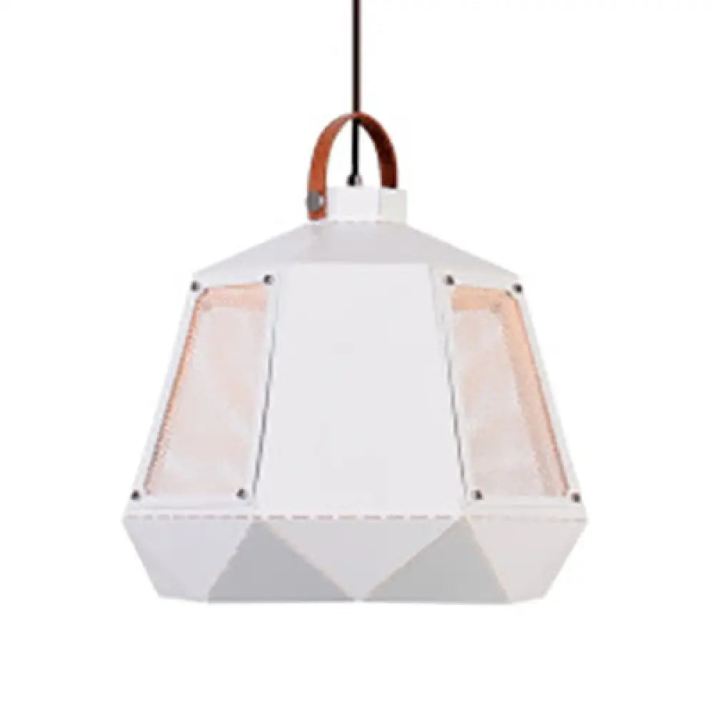 Geometric Dining Room Hanging Light - Industrial Loft Metal Pendant Lamp With Leather Strap 1 Head