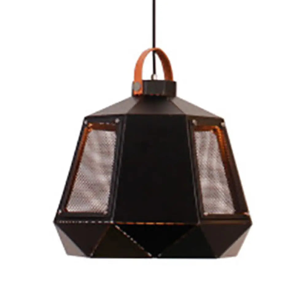 Geometric Dining Room Hanging Light - Industrial Loft Metal Pendant Lamp With Leather Strap 1 Head