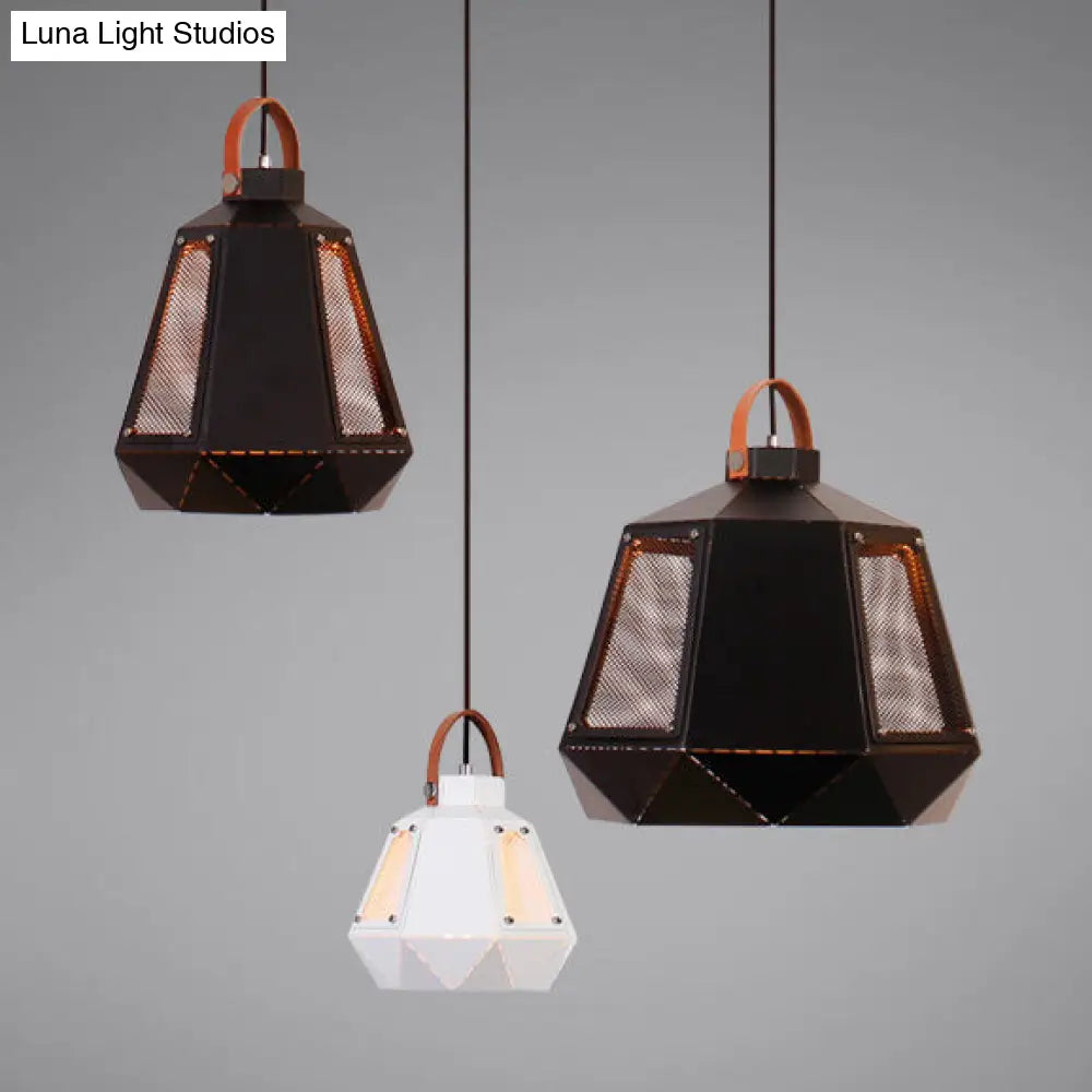 Geometric Hanging Light Industrial Loft Metal Pendant Lamp - 1 Head 8/10/14 Width White/Black