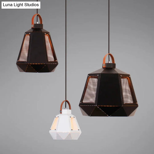 Geometric Dining Room Hanging Light - Industrial Loft Metal Pendant Lamp With Leather Strap 1 Head