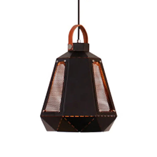 Geometric Dining Room Hanging Light - Industrial Loft Metal Pendant Lamp With Leather Strap 1 Head