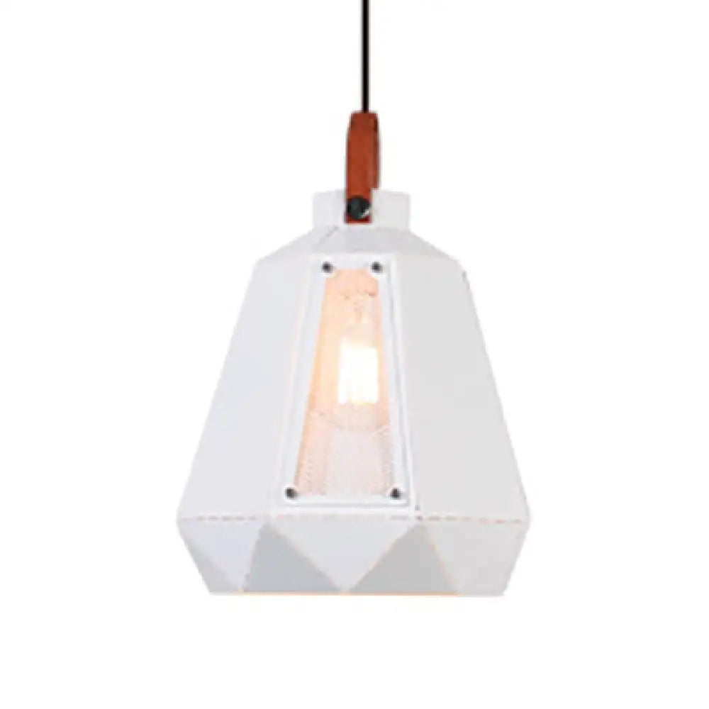 Geometric Dining Room Hanging Light - Industrial Loft Metal Pendant Lamp With Leather Strap 1 Head