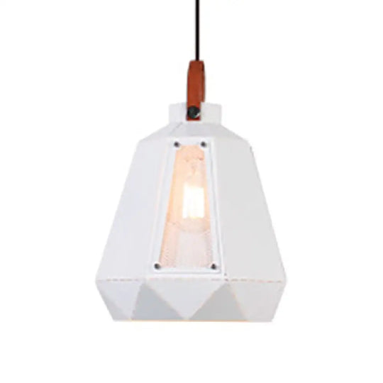 Geometric Dining Room Hanging Light - Industrial Loft Metal Pendant Lamp With Leather Strap 1 Head