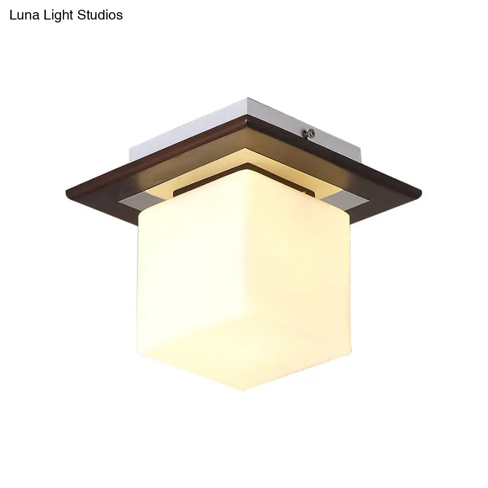 Geometric Flush Mount Ceiling Light Fixture - Modern Wooden Design (1-Light Brown)