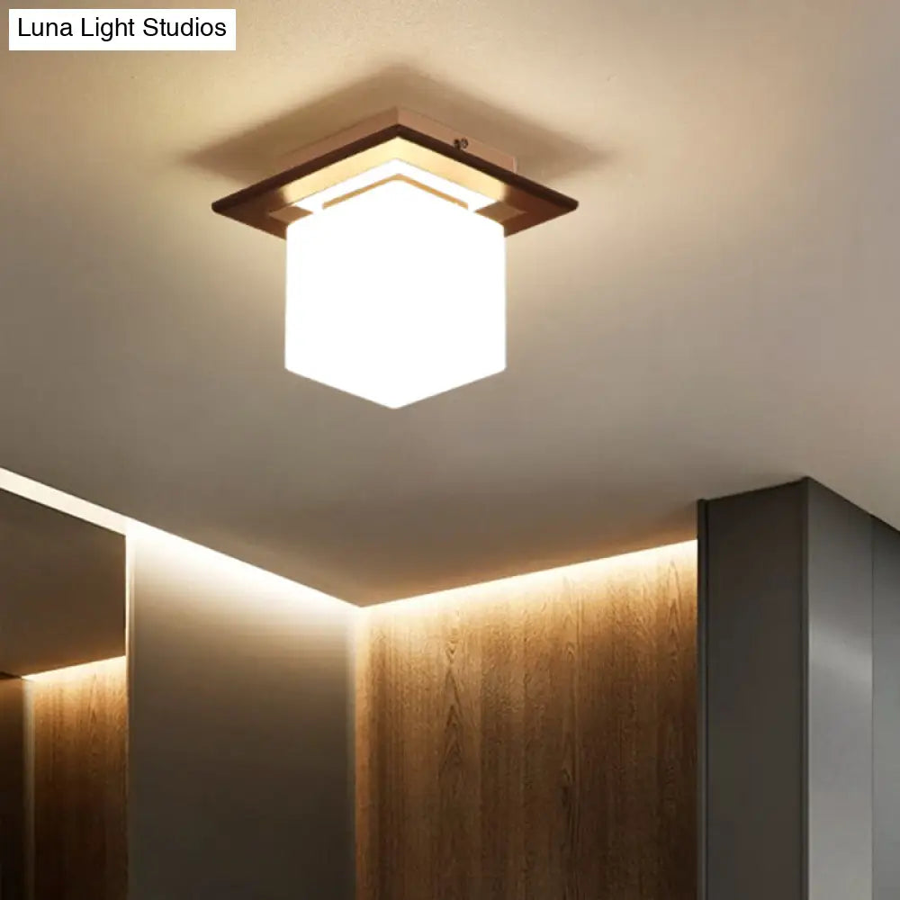 Geometric Flush Mount Ceiling Light Fixture - Modern Wooden Design (1 - Light Brown)