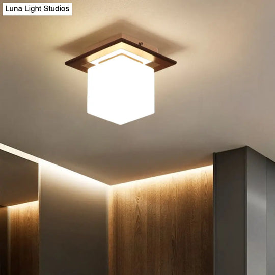 Geometric Flush Mount Ceiling Light Fixture - Modern Wooden Design (1 - Light Brown)