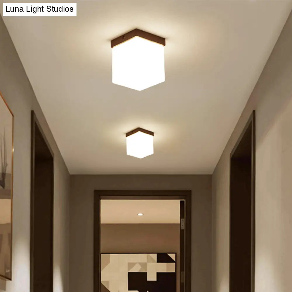 Geometric Flush Mount Ceiling Light Fixture - Modern Wooden Design (1 - Light Brown)