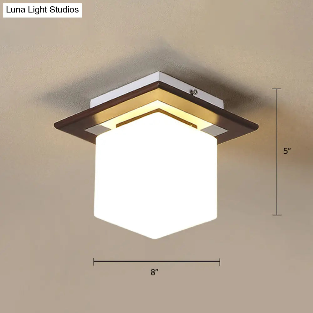 Geometric Flush Mount Ceiling Light Fixture - Modern Wooden Design (1-Light Brown) Brown / Square