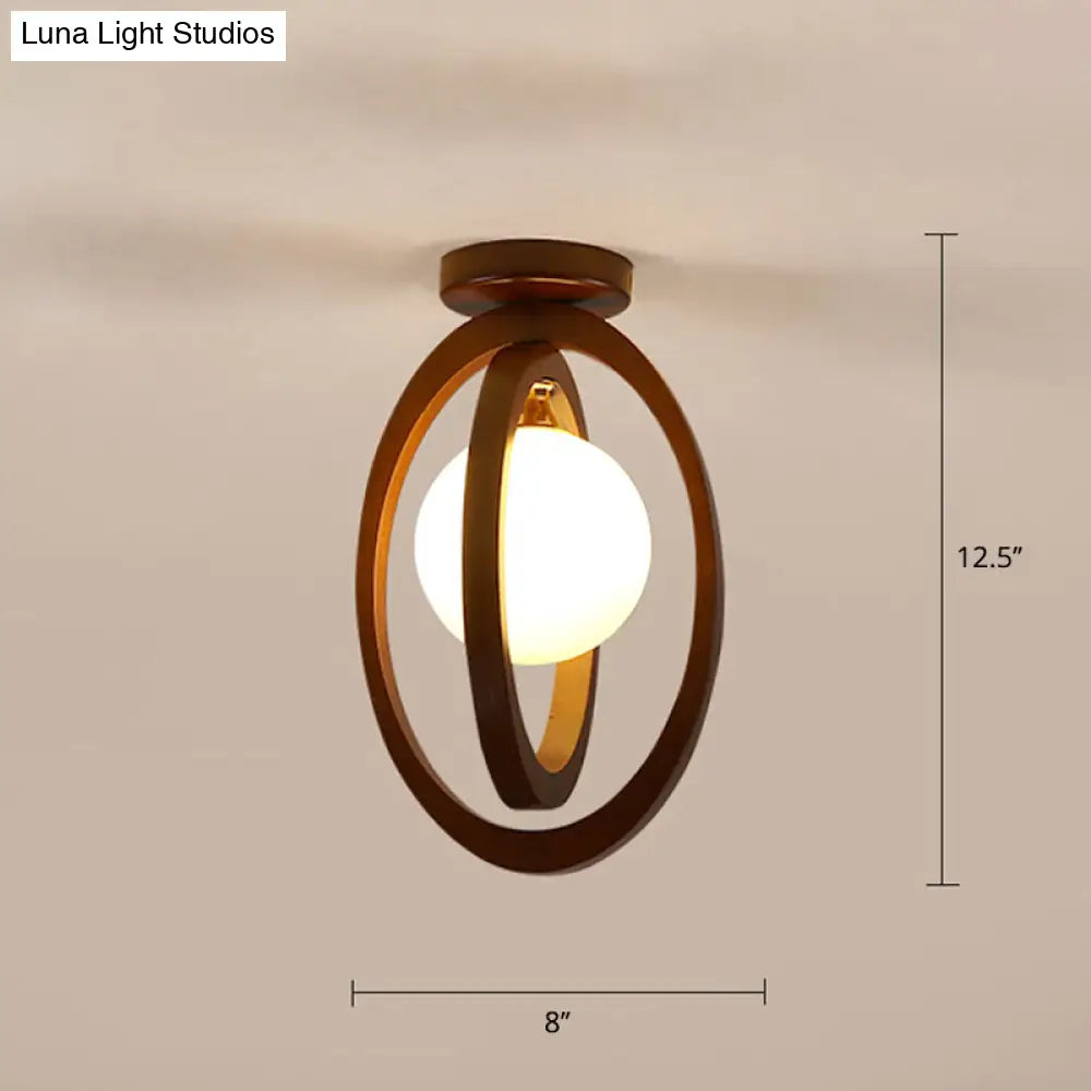 Geometric Flush Mount Ceiling Light Fixture - Modern Wooden Design (1-Light Brown) Brown / Double