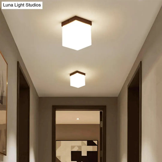 Geometric Flush Mount Ceiling Light Fixture - Modern Wooden Design (1-Light Brown)