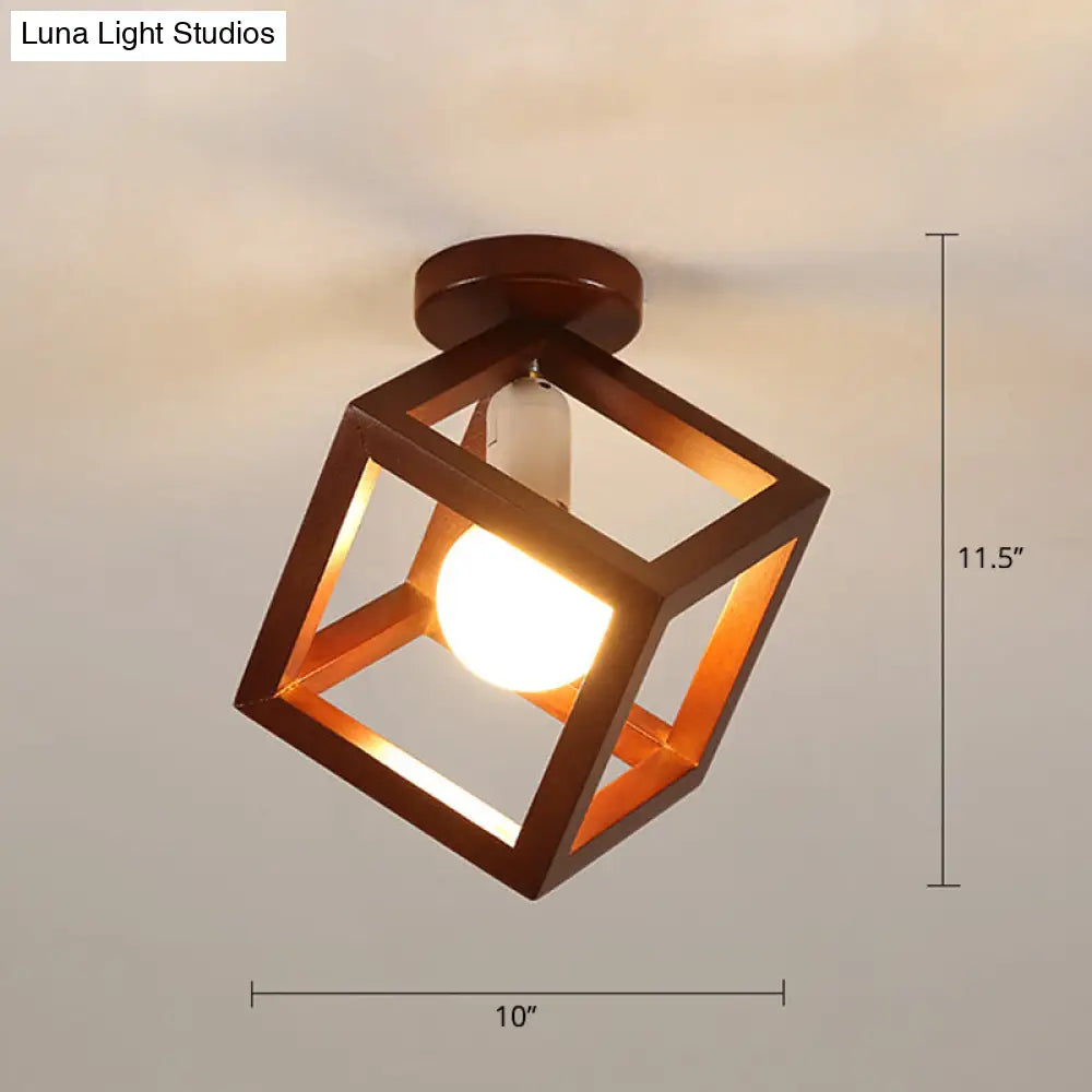 Geometric Flush Mount Ceiling Light Fixture - Modern Wooden Design (1-Light Brown) Brown / Rhombus