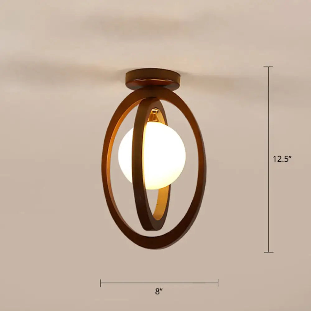 Geometric Flush Mount Ceiling Light Fixture - Modern Wooden Design (1 - Light Brown) Brown / Double