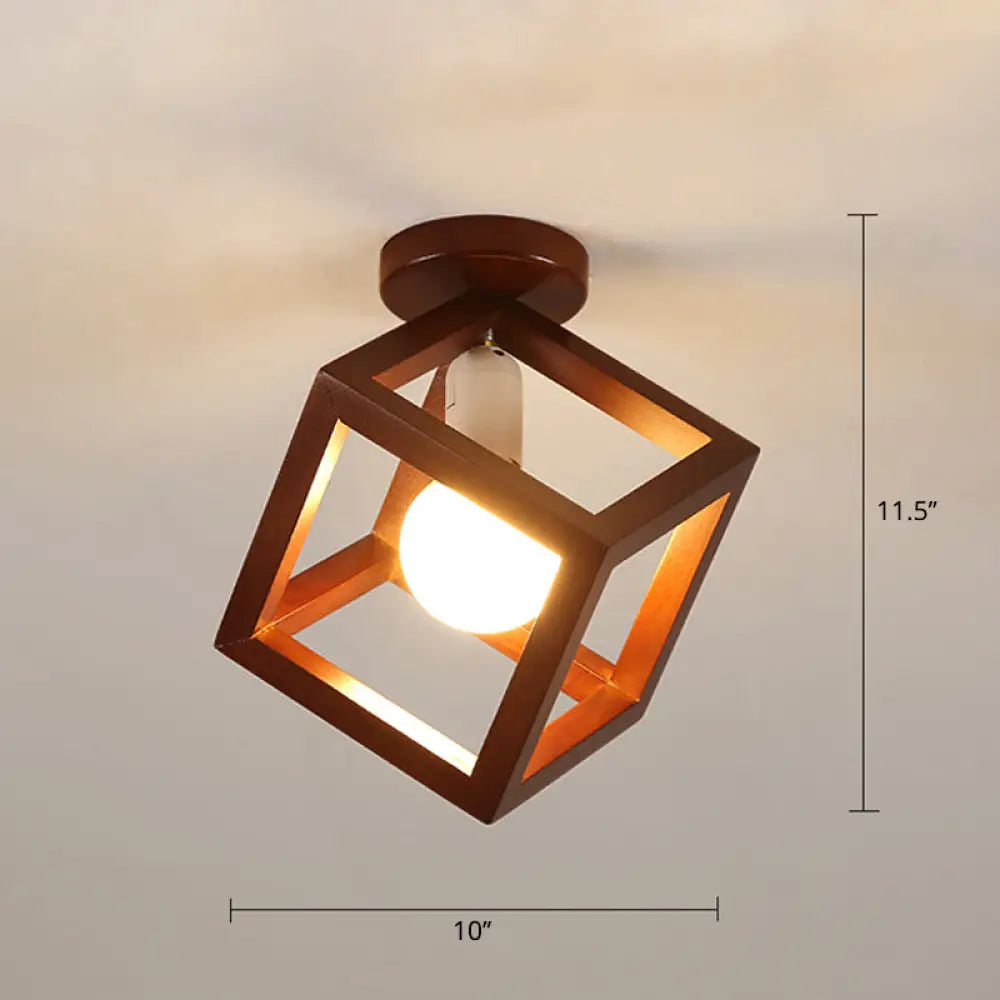 Geometric Flush Mount Ceiling Light Fixture - Modern Wooden Design (1 - Light Brown) Brown / Rhombus