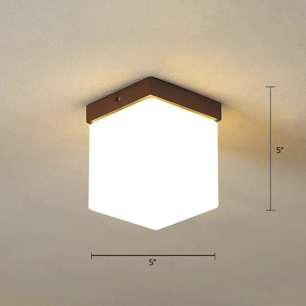 Geometric Flush Mount Ceiling Light Fixture - Modern Wooden Design (1 - Light Brown) Brown / Square