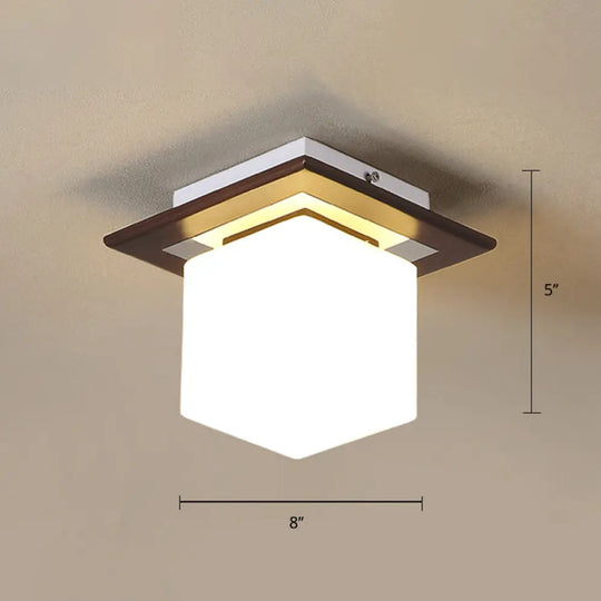 Geometric Flush Mount Ceiling Light Fixture - Modern Wooden Design (1 - Light Brown) Brown / Square